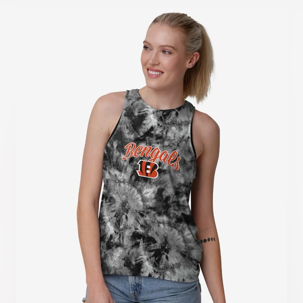 Cincinnati Bengals Script Wordmark Tie-Dye Tie Breaker Tie Back Tank Size XL
